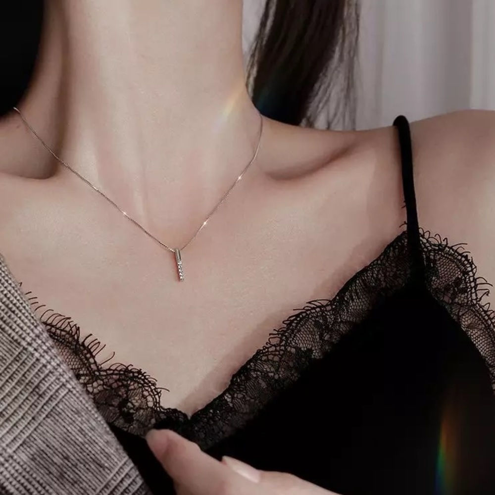 Sterling Silver Simulated Diamond Drop Necklace - Picture 5 of 13